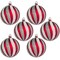 6 Pack of Red, Silver, and White Striped Ball Ornaments with Glitter Enhancement